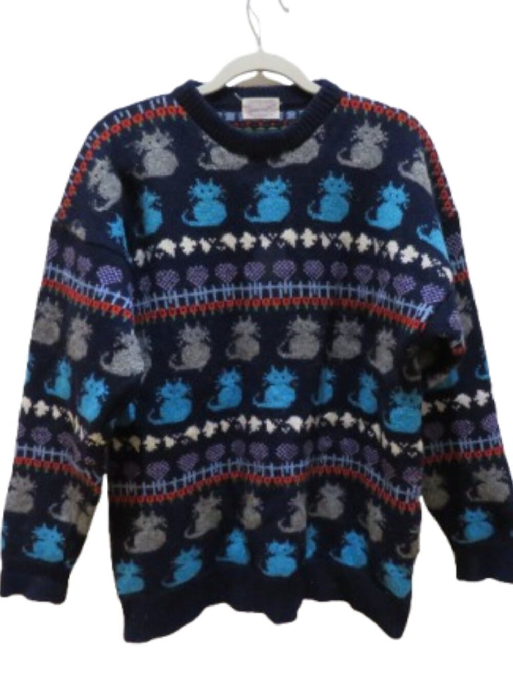 VINTAGE HEATHER DESIGNS SCOTLAND Knit Cat Sweater Grandmacore Cottage Granny